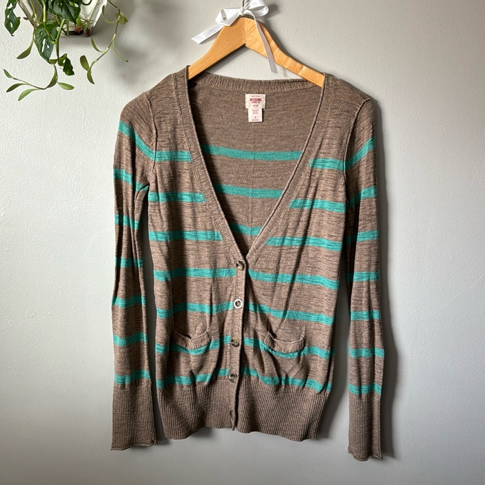 Brown and teal striped cardigan